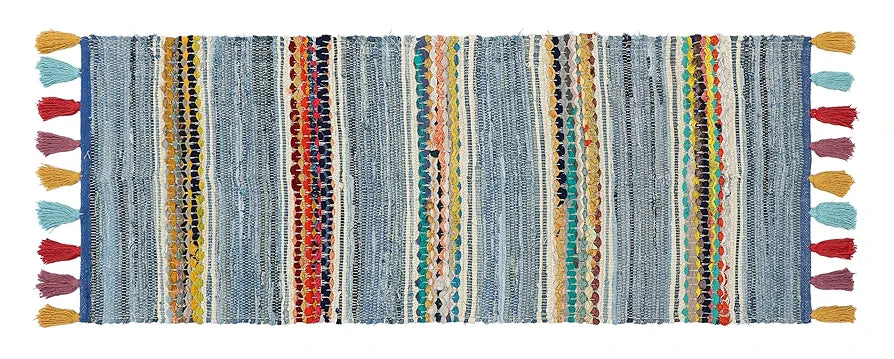 THE HOME TALK Cotton Chindi Rug | Denim Weived | Carpets for Bathroom, Entrance Door, Kitchen, Entry Gate, Living Room | Recycled Thread Weave Rug | Anti-Skid | 2 x 5 Feet | Denim Blue
